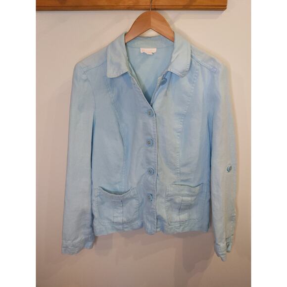 Charter Club Women's Medium Linen Jacket Light Blue Button Front Pockets Spring - Picture 1 of 11